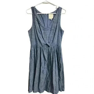 Modcloth Blue Chambray White Polka Dots Dress Sleeveless Peekaboo Cutout Medium